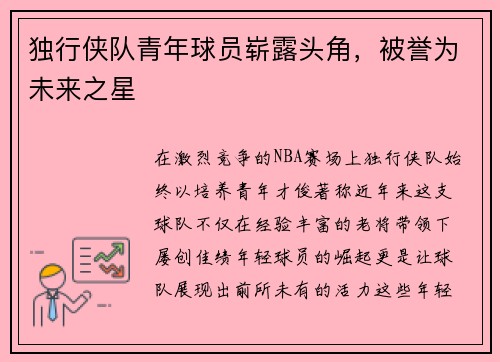 独行侠队青年球员崭露头角，被誉为未来之星